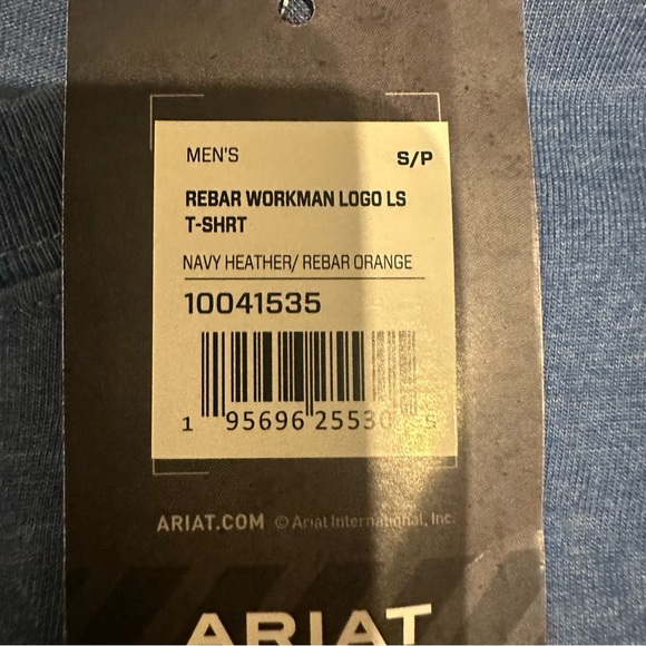 Ariat Men's Rebar Blue Long Sleeve Tee with Orange Logo NWT - Picture 3 of 3